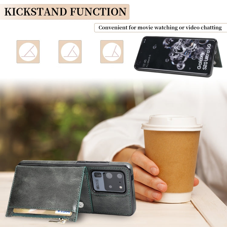 For Samsung Galaxy S20 Ultra Zipper Wallet Bag PU Back Cover Shockrpoof Phone Case with Holder & Card Slots & Wallet