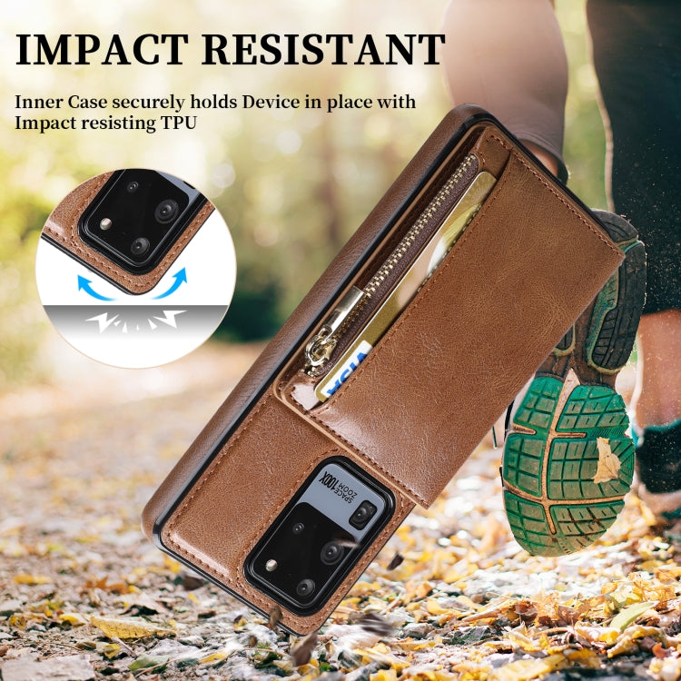 For Samsung Galaxy S20 Ultra Zipper Wallet Bag PU Back Cover Shockrpoof Phone Case with Holder & Card Slots & Wallet