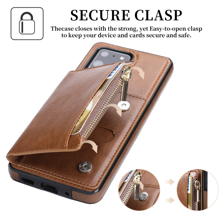 For Samsung Galaxy S20 Ultra Zipper Wallet Bag PU Back Cover Shockrpoof Phone Case with Holder & Card Slots & Wallet