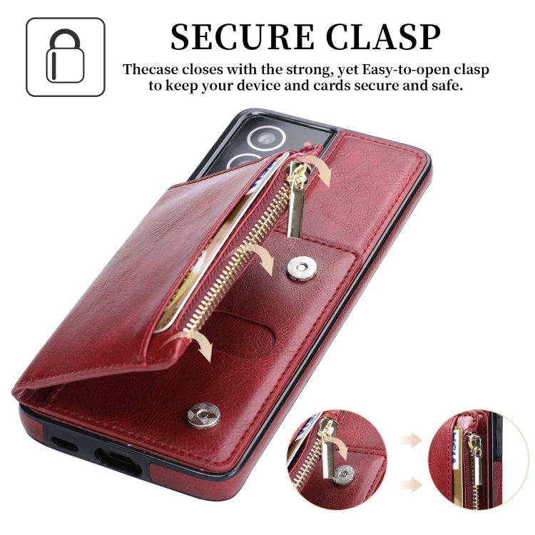 For Samsung Galaxy S21 Ultra 5G Zipper Wallet Bag PU Back Cover Shockrpoof Phone Case with Holder & Card Slots & Wallet