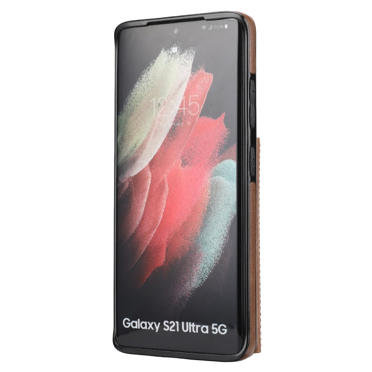For Samsung Galaxy S21 Ultra 5G Zipper Wallet Bag PU Back Cover Shockrpoof Phone Case with Holder & Card Slots & Wallet