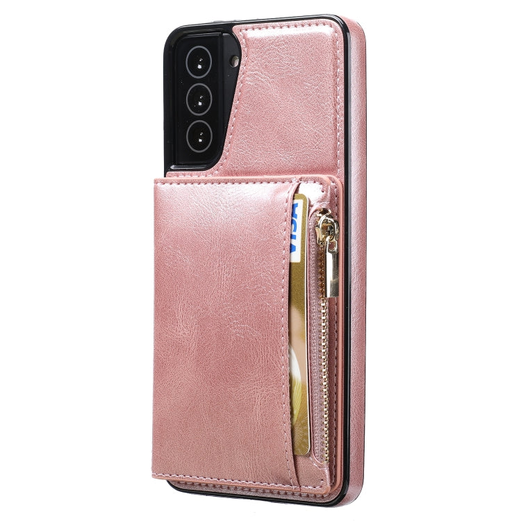 For Samsung Galaxy S21+ 5G Zipper Wallet Bag PU Back Cover Shockrpoof Phone Case with Holder & Card Slots & Wallet