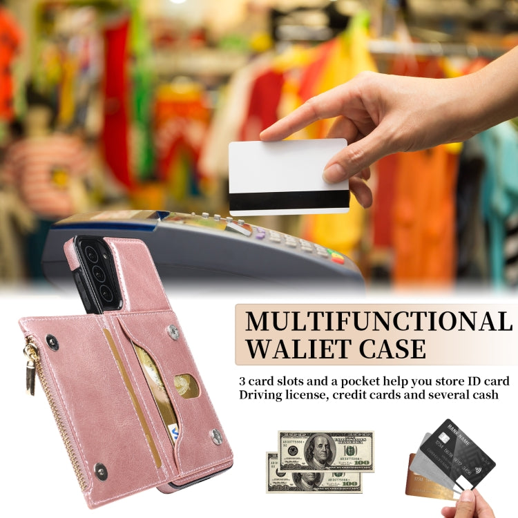 For Samsung Galaxy S21+ 5G Zipper Wallet Bag PU Back Cover Shockrpoof Phone Case with Holder & Card Slots & Wallet
