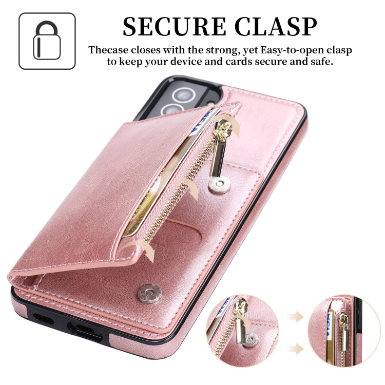 For Samsung Galaxy S21+ 5G Zipper Wallet Bag PU Back Cover Shockrpoof Phone Case with Holder & Card Slots & Wallet