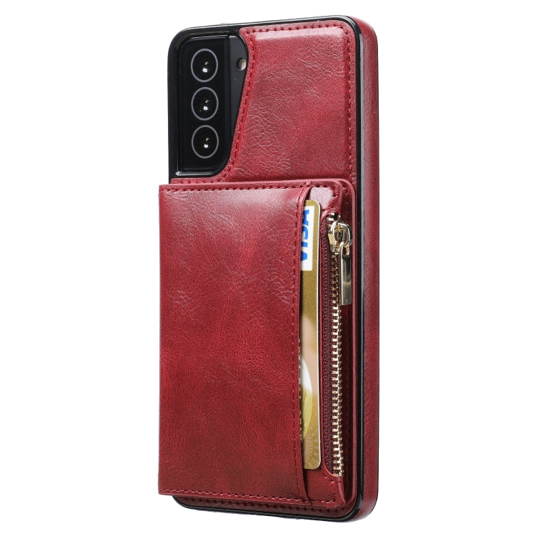 For Samsung Galaxy S21+ 5G Zipper Wallet Bag PU Back Cover Shockrpoof Phone Case with Holder & Card Slots & Wallet