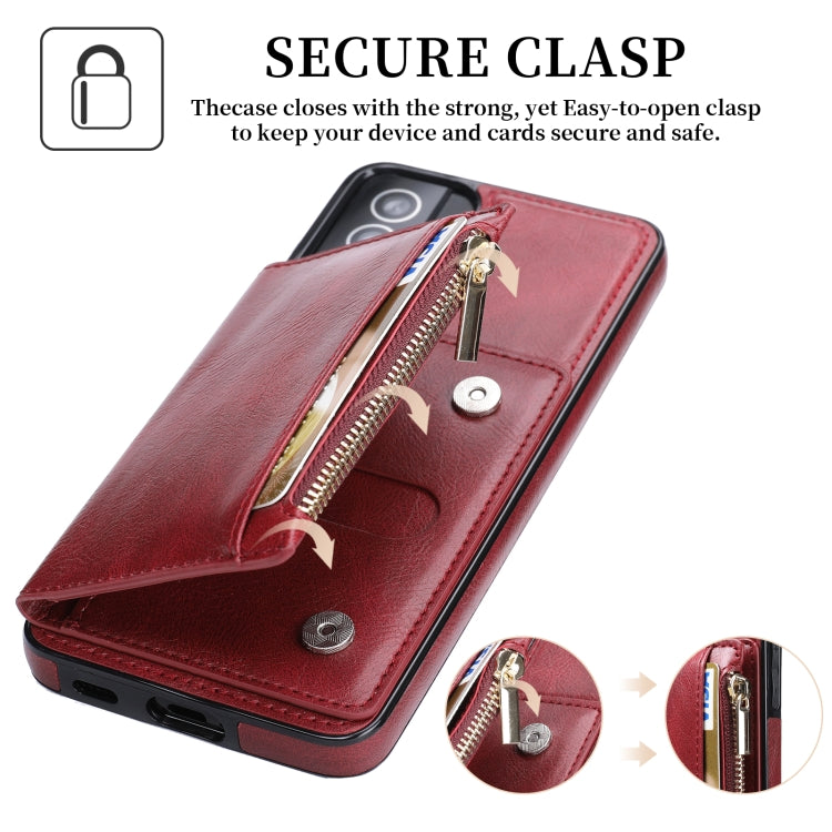 For Samsung Galaxy S21+ 5G Zipper Wallet Bag PU Back Cover Shockrpoof Phone Case with Holder & Card Slots & Wallet
