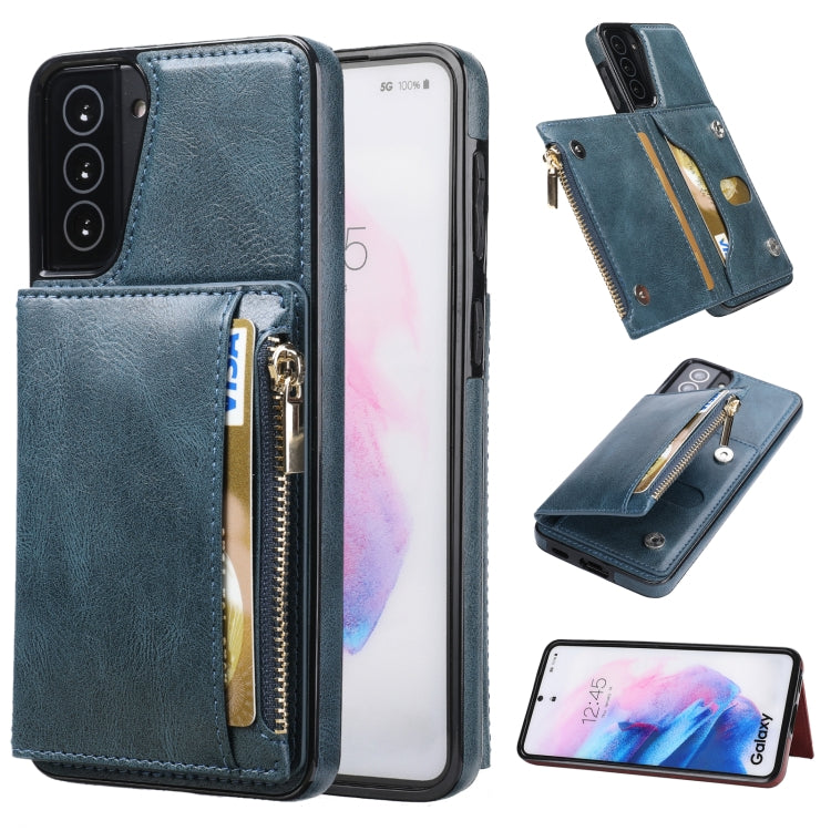 For Samsung Galaxy S21+ 5G Zipper Wallet Bag PU Back Cover Shockrpoof Phone Case with Holder & Card Slots & Wallet