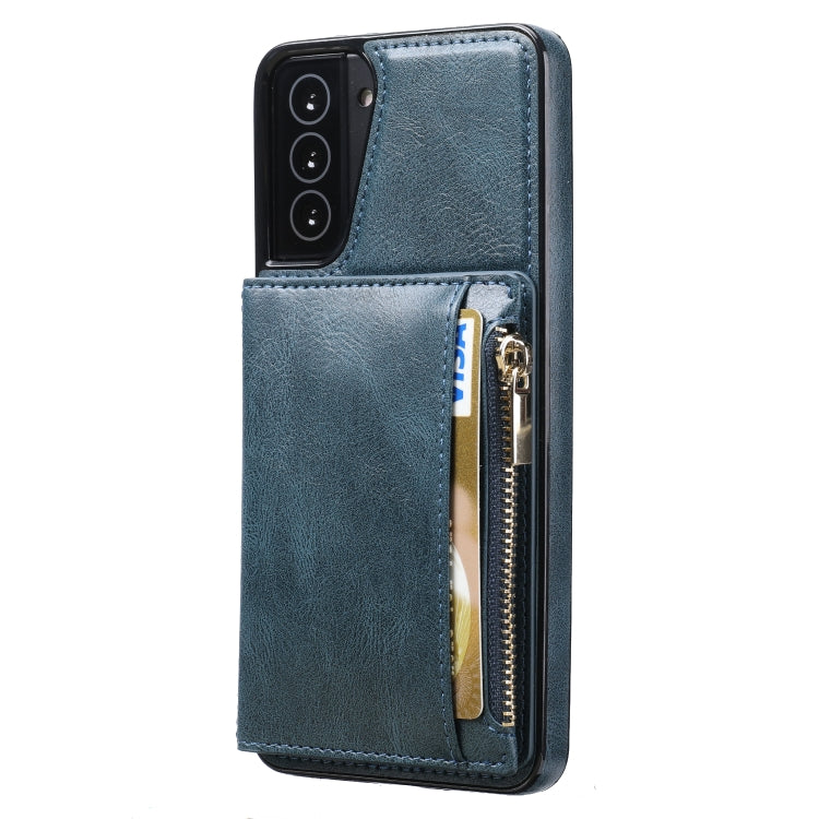 For Samsung Galaxy S21+ 5G Zipper Wallet Bag PU Back Cover Shockrpoof Phone Case with Holder & Card Slots & Wallet