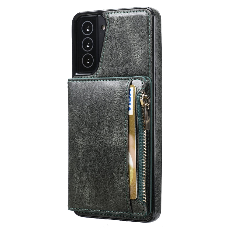 For Samsung Galaxy S21+ 5G Zipper Wallet Bag PU Back Cover Shockrpoof Phone Case with Holder & Card Slots & Wallet