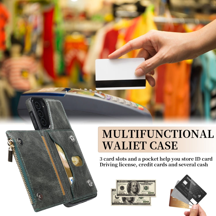 For Samsung Galaxy S21+ 5G Zipper Wallet Bag PU Back Cover Shockrpoof Phone Case with Holder & Card Slots & Wallet