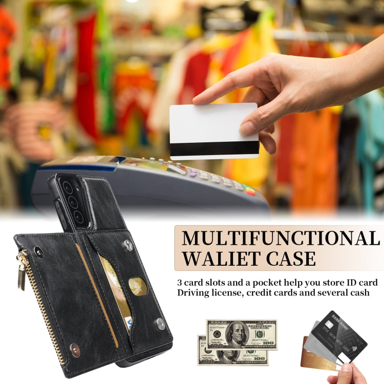 For Samsung Galaxy S21 5G Zipper Wallet Bag PU Back Cover Shockrpoof Phone Case with Holder & Card Slots & Wallet