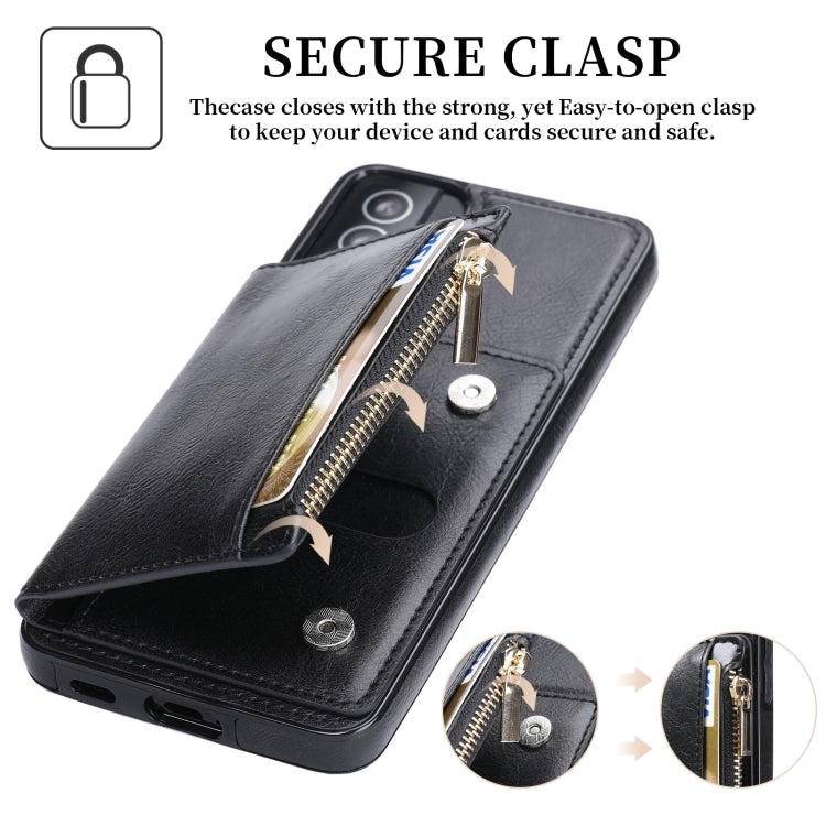 For Samsung Galaxy S21 5G Zipper Wallet Bag PU Back Cover Shockrpoof Phone Case with Holder & Card Slots & Wallet