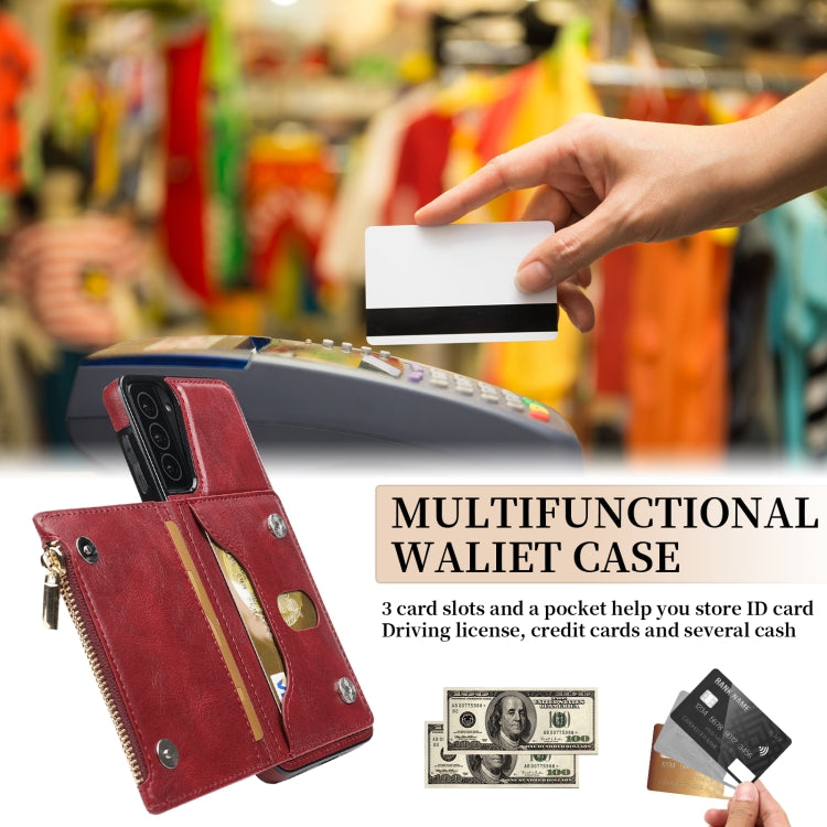 For Samsung Galaxy S21 5G Zipper Wallet Bag PU Back Cover Shockrpoof Phone Case with Holder & Card Slots & Wallet
