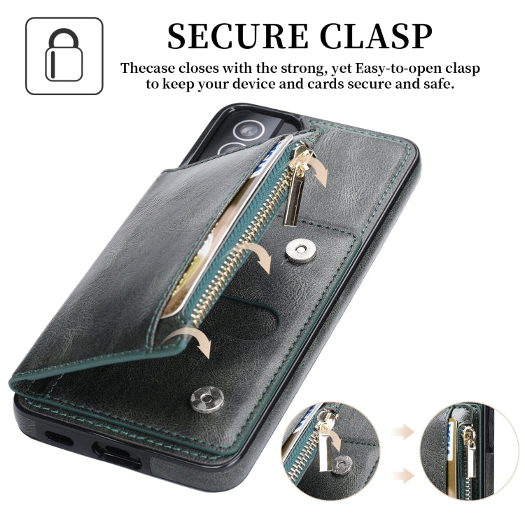 For Samsung Galaxy S21 5G Zipper Wallet Bag PU Back Cover Shockrpoof Phone Case with Holder & Card Slots & Wallet