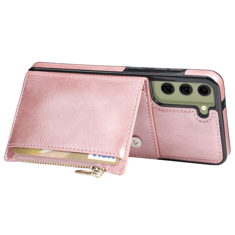 For Samsung Galaxy S21 FE 5G Zipper Wallet Bag PU Back Cover Shockrpoof Phone Case with Holder & Card Slots & Wallet