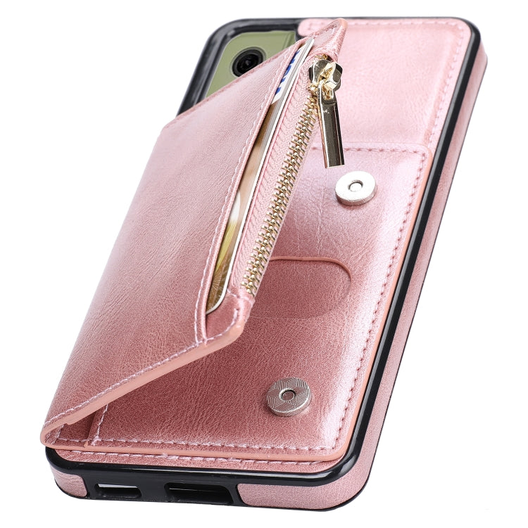 For Samsung Galaxy S21 FE 5G Zipper Wallet Bag PU Back Cover Shockrpoof Phone Case with Holder & Card Slots & Wallet