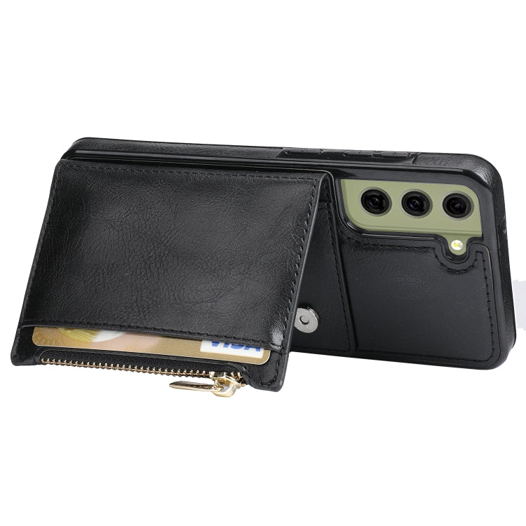 For Samsung Galaxy S21 FE 5G Zipper Wallet Bag PU Back Cover Shockrpoof Phone Case with Holder & Card Slots & Wallet