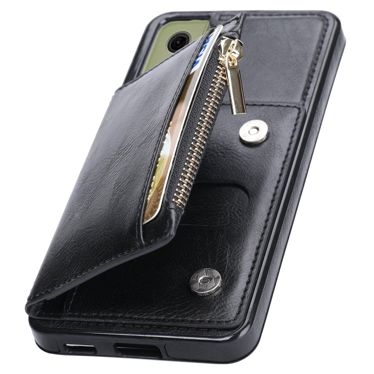 For Samsung Galaxy S21 FE 5G Zipper Wallet Bag PU Back Cover Shockrpoof Phone Case with Holder & Card Slots & Wallet