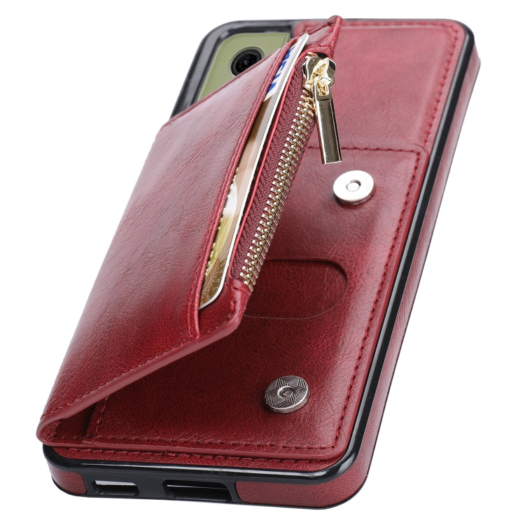 For Samsung Galaxy S21 FE 5G Zipper Wallet Bag PU Back Cover Shockrpoof Phone Case with Holder & Card Slots & Wallet
