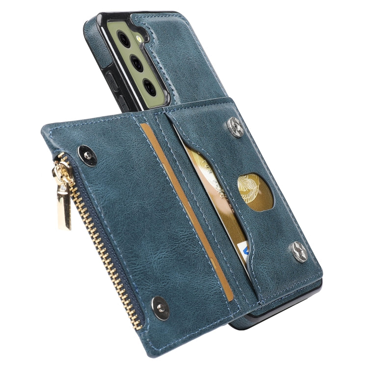 For Samsung Galaxy S21 FE 5G Zipper Wallet Bag PU Back Cover Shockrpoof Phone Case with Holder & Card Slots & Wallet
