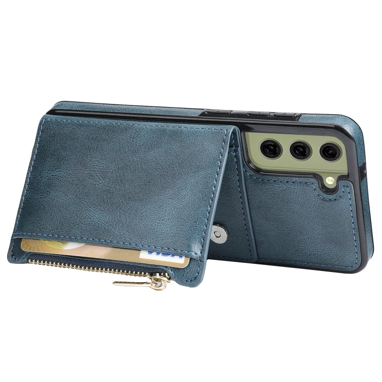 For Samsung Galaxy S21 FE 5G Zipper Wallet Bag PU Back Cover Shockrpoof Phone Case with Holder & Card Slots & Wallet