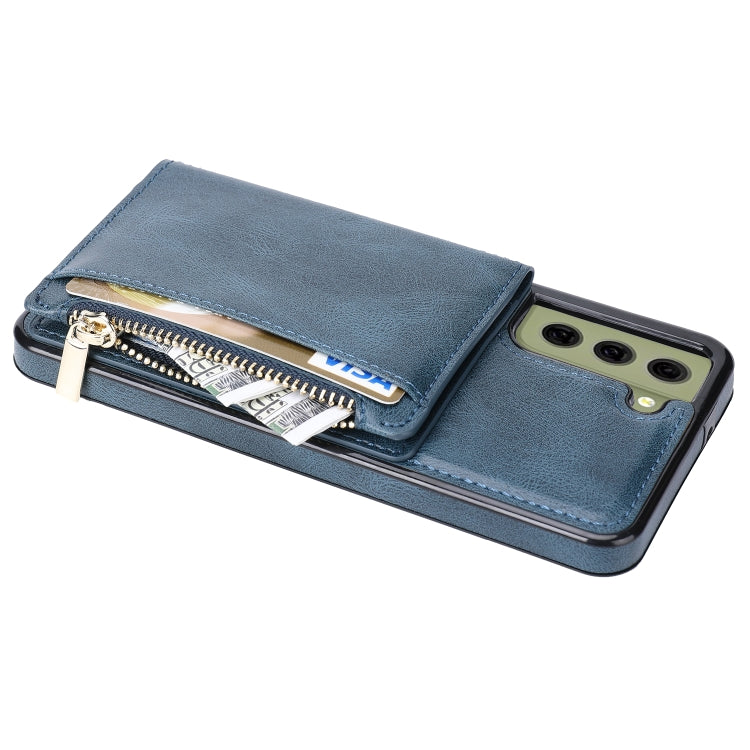 For Samsung Galaxy S21 FE 5G Zipper Wallet Bag PU Back Cover Shockrpoof Phone Case with Holder & Card Slots & Wallet