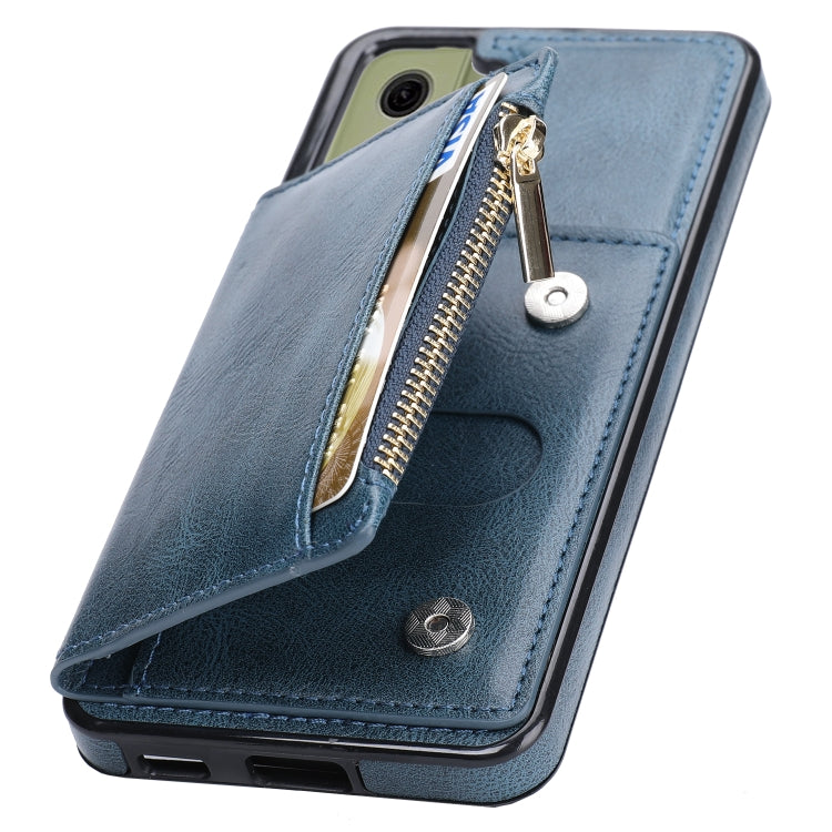 For Samsung Galaxy S21 FE 5G Zipper Wallet Bag PU Back Cover Shockrpoof Phone Case with Holder & Card Slots & Wallet