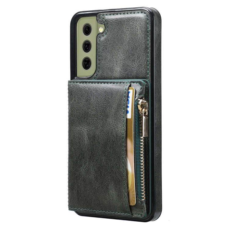 For Samsung Galaxy S21 FE 5G Zipper Wallet Bag PU Back Cover Shockrpoof Phone Case with Holder & Card Slots & Wallet