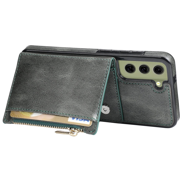 For Samsung Galaxy S21 FE 5G Zipper Wallet Bag PU Back Cover Shockrpoof Phone Case with Holder & Card Slots & Wallet