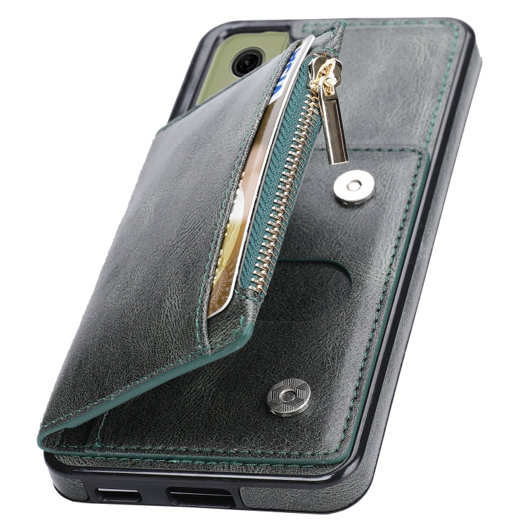 For Samsung Galaxy S21 FE 5G Zipper Wallet Bag PU Back Cover Shockrpoof Phone Case with Holder & Card Slots & Wallet