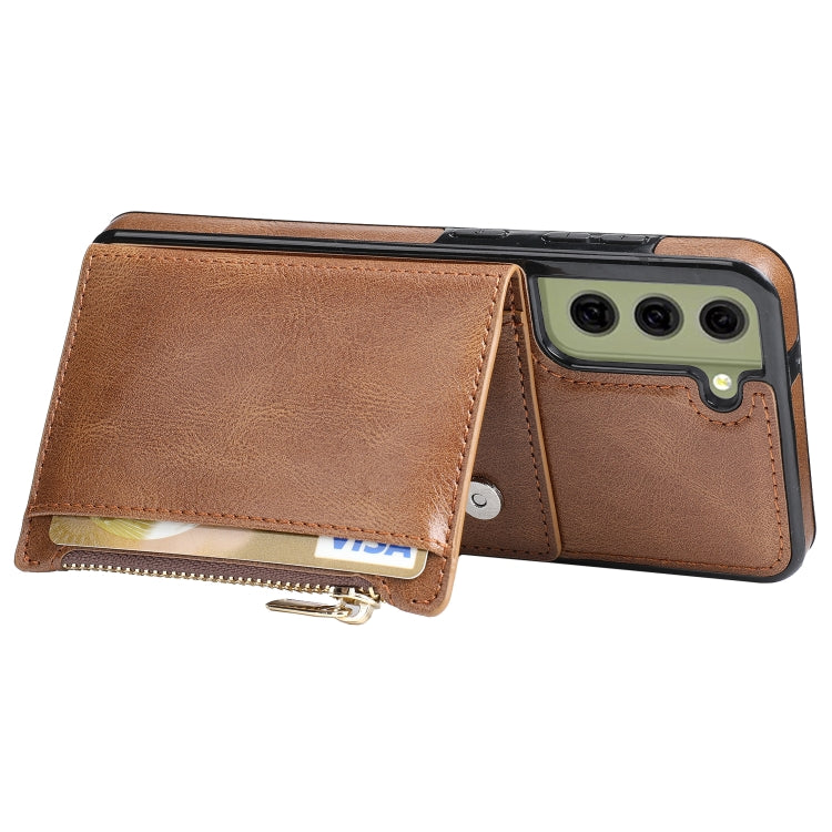 For Samsung Galaxy S21 FE 5G Zipper Wallet Bag PU Back Cover Shockrpoof Phone Case with Holder & Card Slots & Wallet