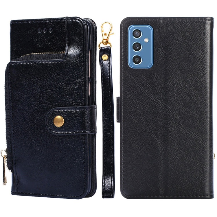 For Samsung Galaxy M52 5G Zipper Bag Horizontal Flip Leather Phone Case with Holder & Card Slots & Lanyard