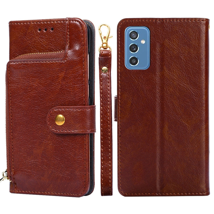 For Samsung Galaxy M52 5G Zipper Bag Horizontal Flip Leather Phone Case with Holder & Card Slots & Lanyard