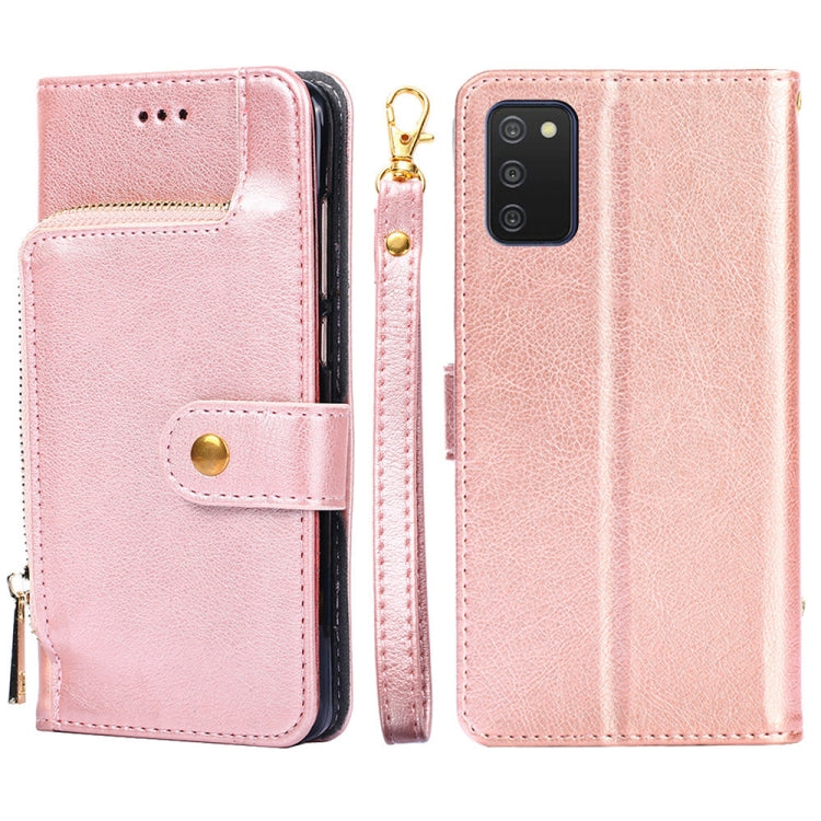 For Samsung Galaxy A03s (166.5mm) Zipper Bag Horizontal Flip Leather Phone Case with Holder & Card Slots & Lanyard