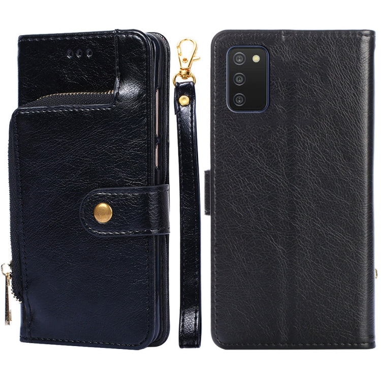 For Samsung Galaxy A03s (164.2mm) Zipper Bag Horizontal Flip Leather Phone Case with Holder & Card Slots & Lanyard