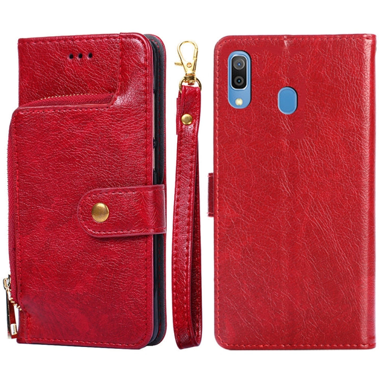 For Samsung Galaxy A30 (Japan Ver.) Zipper Bag Horizontal Flip Leather Phone Case with Holder & Card Slots & Lanyard