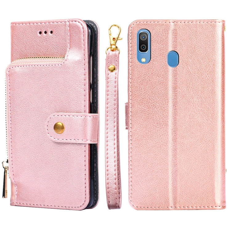 For Samsung Galaxy A30 (Japan Ver.) Zipper Bag Horizontal Flip Leather Phone Case with Holder & Card Slots & Lanyard