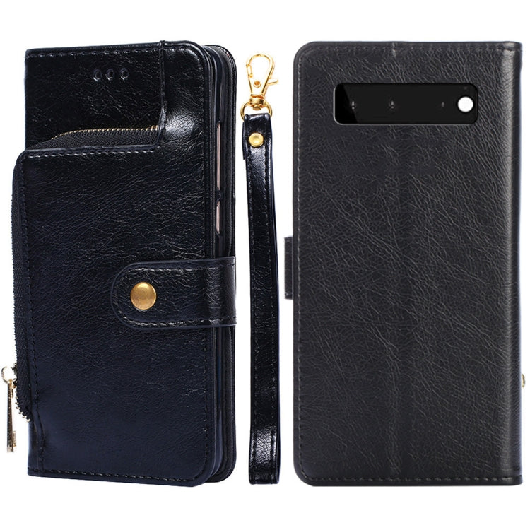 For Google Pixel 6 Zipper Bag Horizontal Flip Leather Phone Case with Holder & Card Slots & Lanyard