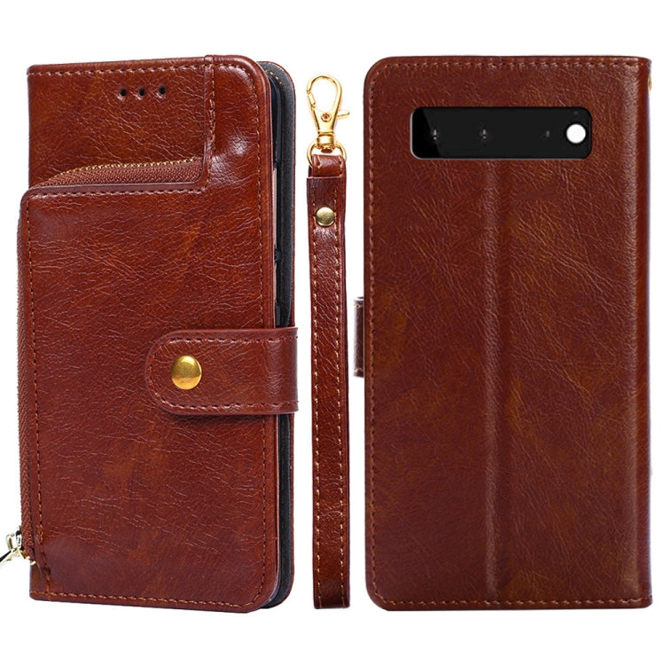 For Google Pixel 6 Zipper Bag Horizontal Flip Leather Phone Case with Holder & Card Slots & Lanyard