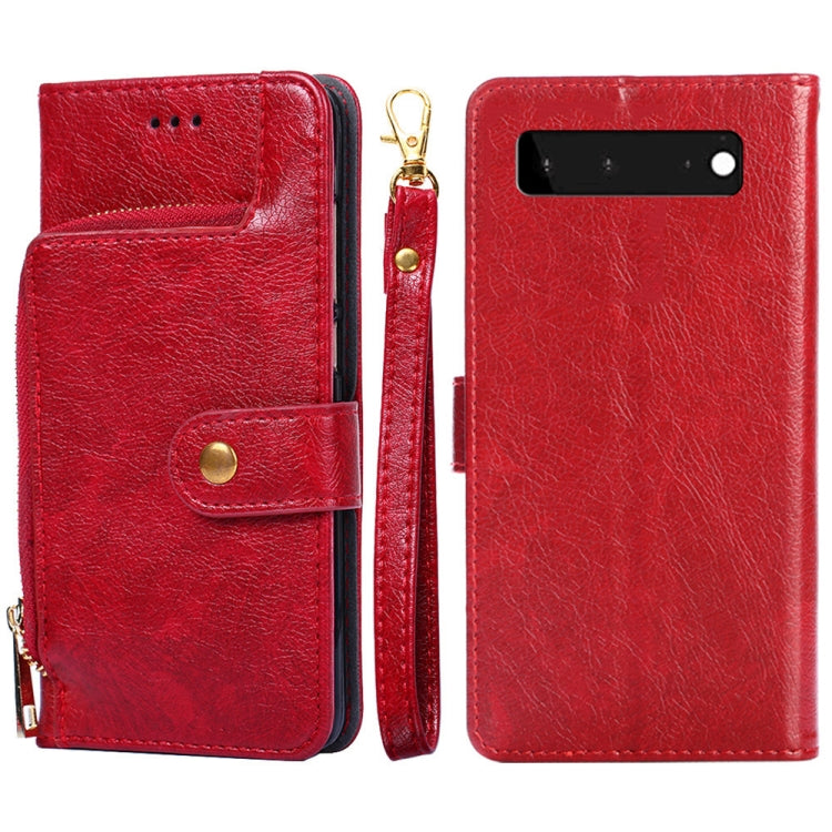 For Google Pixel 6 Zipper Bag Horizontal Flip Leather Phone Case with Holder & Card Slots & Lanyard
