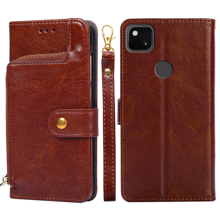 For Google Pixel 4a Zipper Bag Horizontal Flip Leather Phone Case with Holder & Card Slots & Lanyard