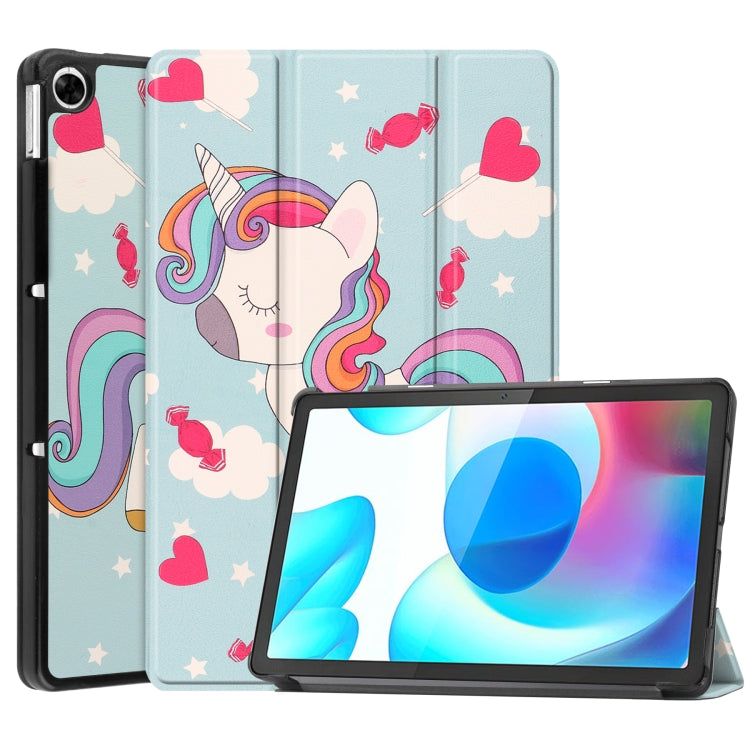For OPPO Realme Pad 10.4 Custer Painted Horizontal Flip Tablet Leather Case with 3-Fold Holder