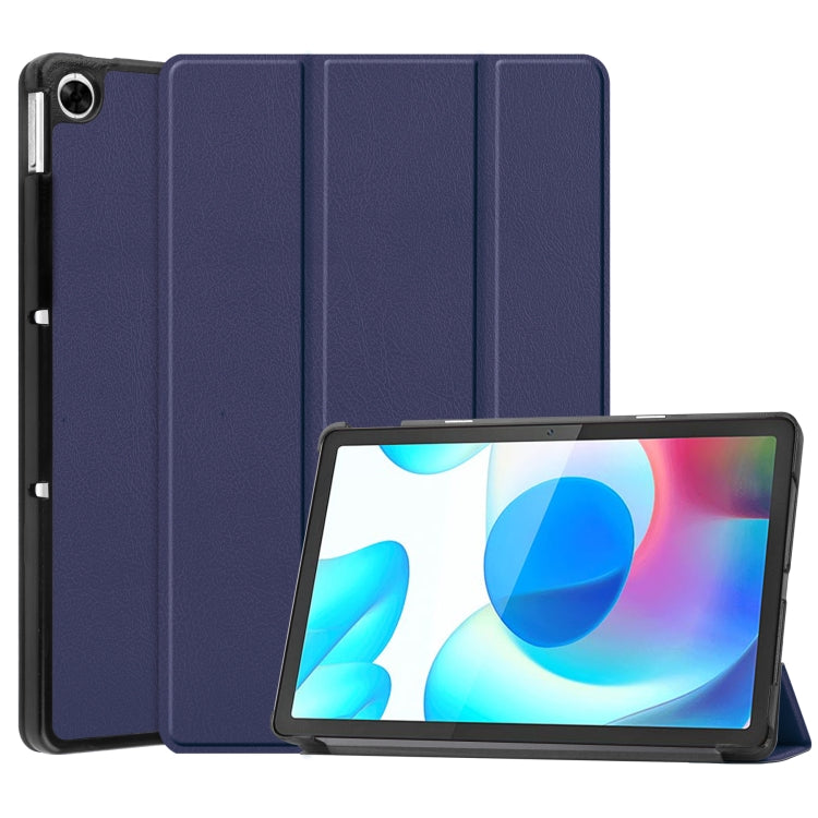 For OPPO Realme Pad 10.4 Custer Solid Color Horizontal Flip Tablet Leather Case with 3-Fold Holder