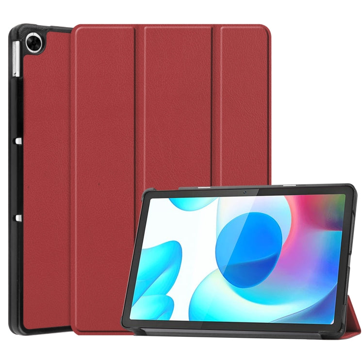 For OPPO Realme Pad 10.4 Custer Solid Color Horizontal Flip Tablet Leather Case with 3-Fold Holder