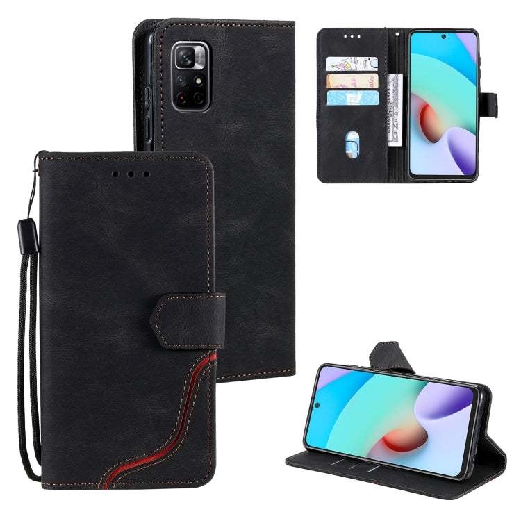 For Xiaomi Redmi Note 11 Three-color Stitching Calf Texture Horizontal Flip Phone Leather Case with Holder & Card Slots & Wallet