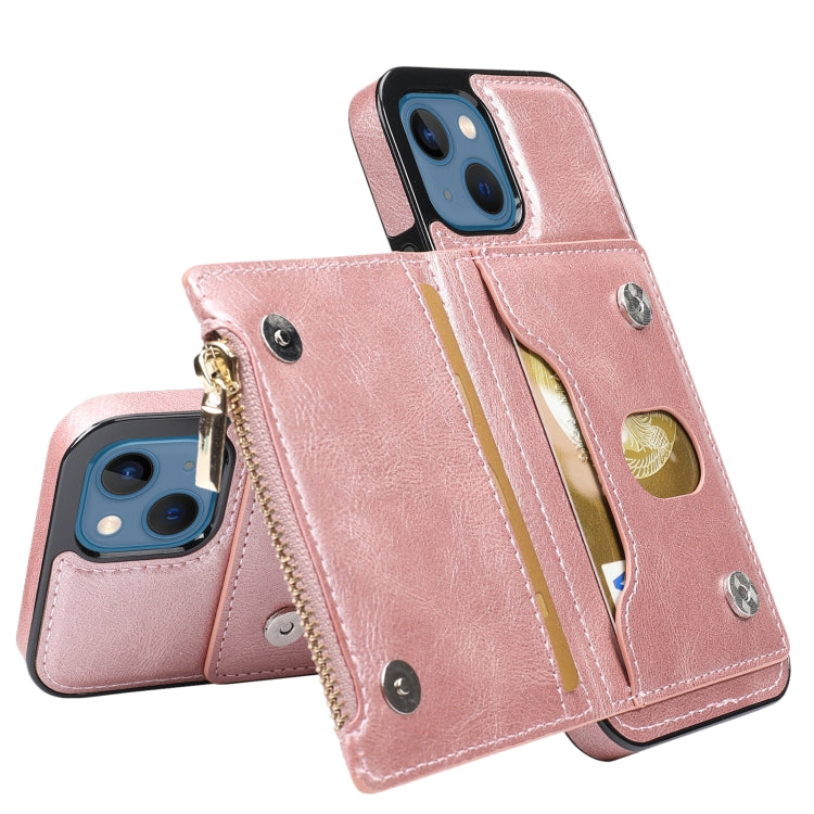 For iPhone 13 mini Zipper Wallet Bag PU Back Cover Shockrpoof Phone Case with Holder & Card Slots & Wallet
