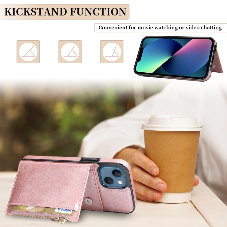 For iPhone 13 Zipper Wallet Bag PU Back Cover Shockrpoof Phone Case with Holder & Card Slots & Wallet