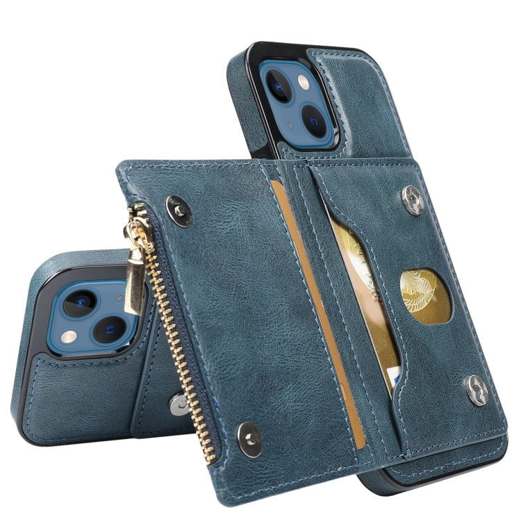 For iPhone 13 Zipper Wallet Bag PU Back Cover Shockrpoof Phone Case with Holder & Card Slots & Wallet