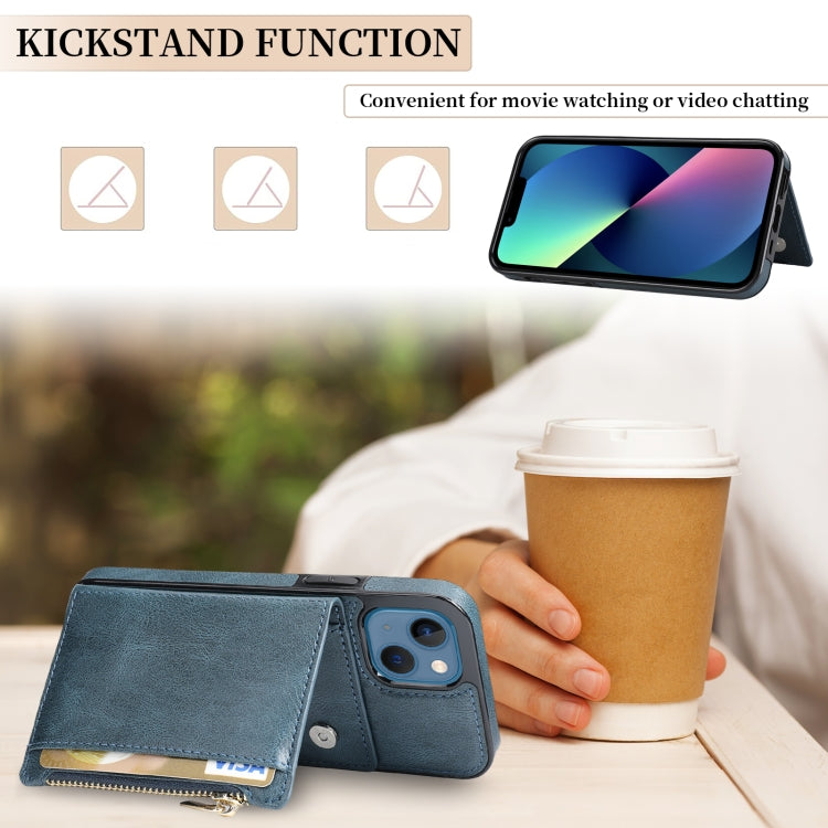 For iPhone 13 Zipper Wallet Bag PU Back Cover Shockrpoof Phone Case with Holder & Card Slots & Wallet