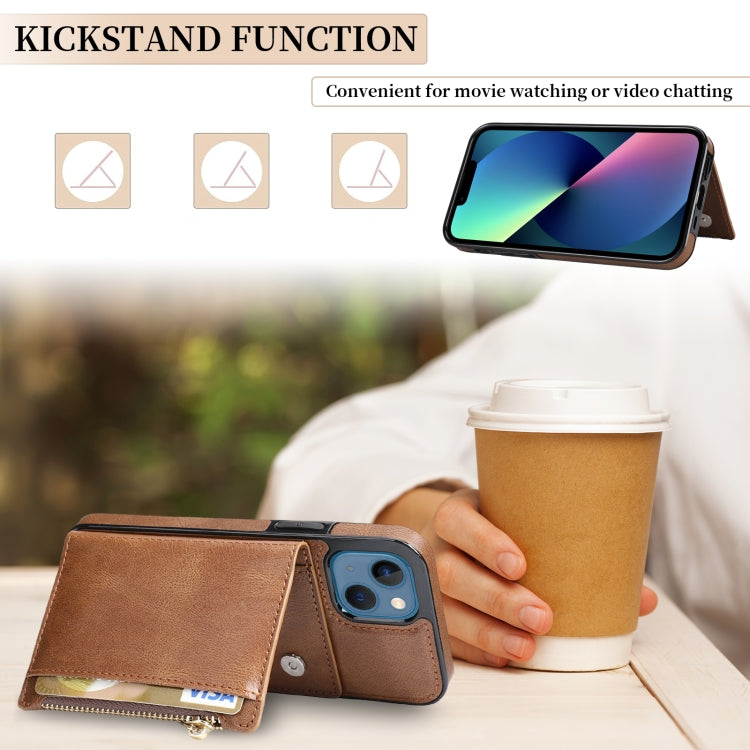 For iPhone 13 Zipper Wallet Bag PU Back Cover Shockrpoof Phone Case with Holder & Card Slots & Wallet